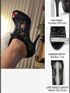 Stuart Black Lace Peep-Toe Platform Heels - Size US 8